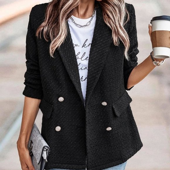 tweed double breasted blazer chic black - Picture 3 of 5